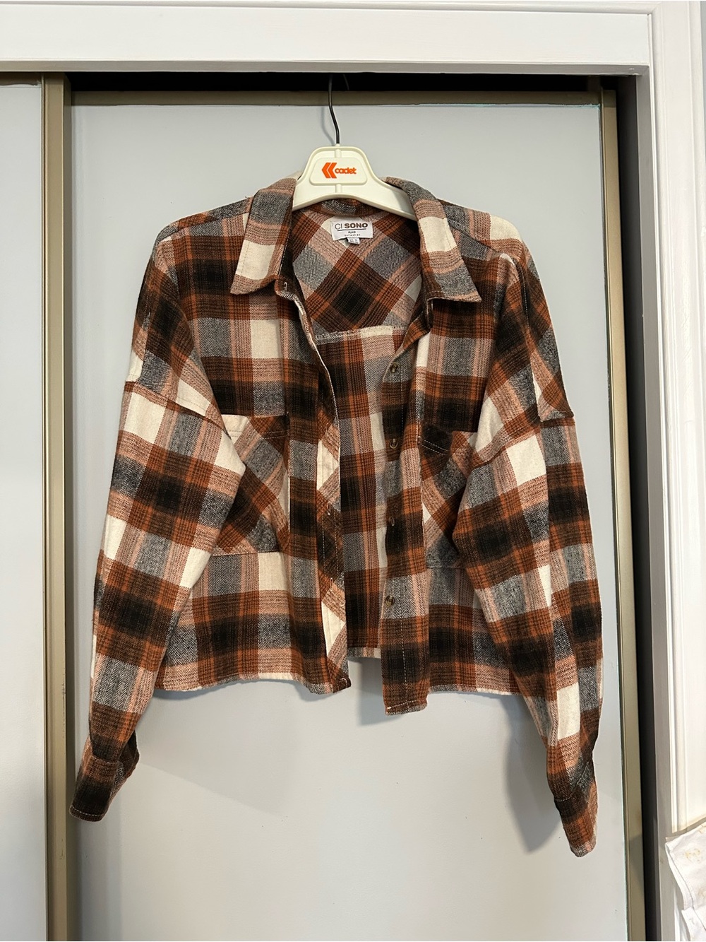 Ci Sono Brown Black Cream Plaid Utility Jacket